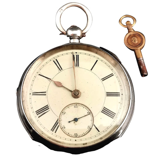Antique Victorian sterling silver pocket watch, Fusee movement