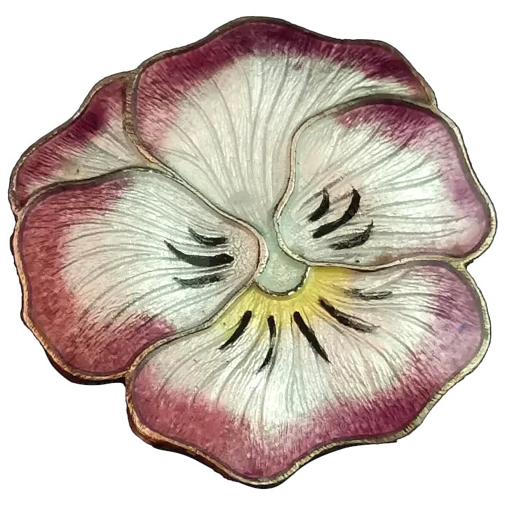 Antique Enamelled silver Pansy brooch
