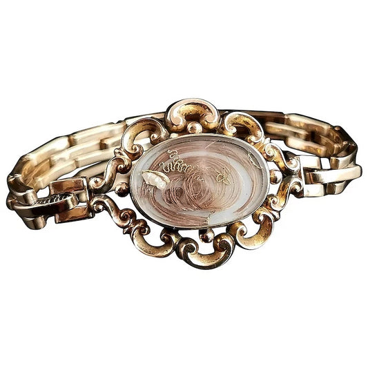 Reserved: Antique mourning bracelet, 9ct gold, hairwork, conversion