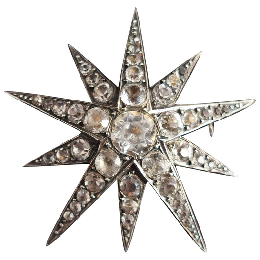 Antique paste Star brooch, sterling silver, Victorian