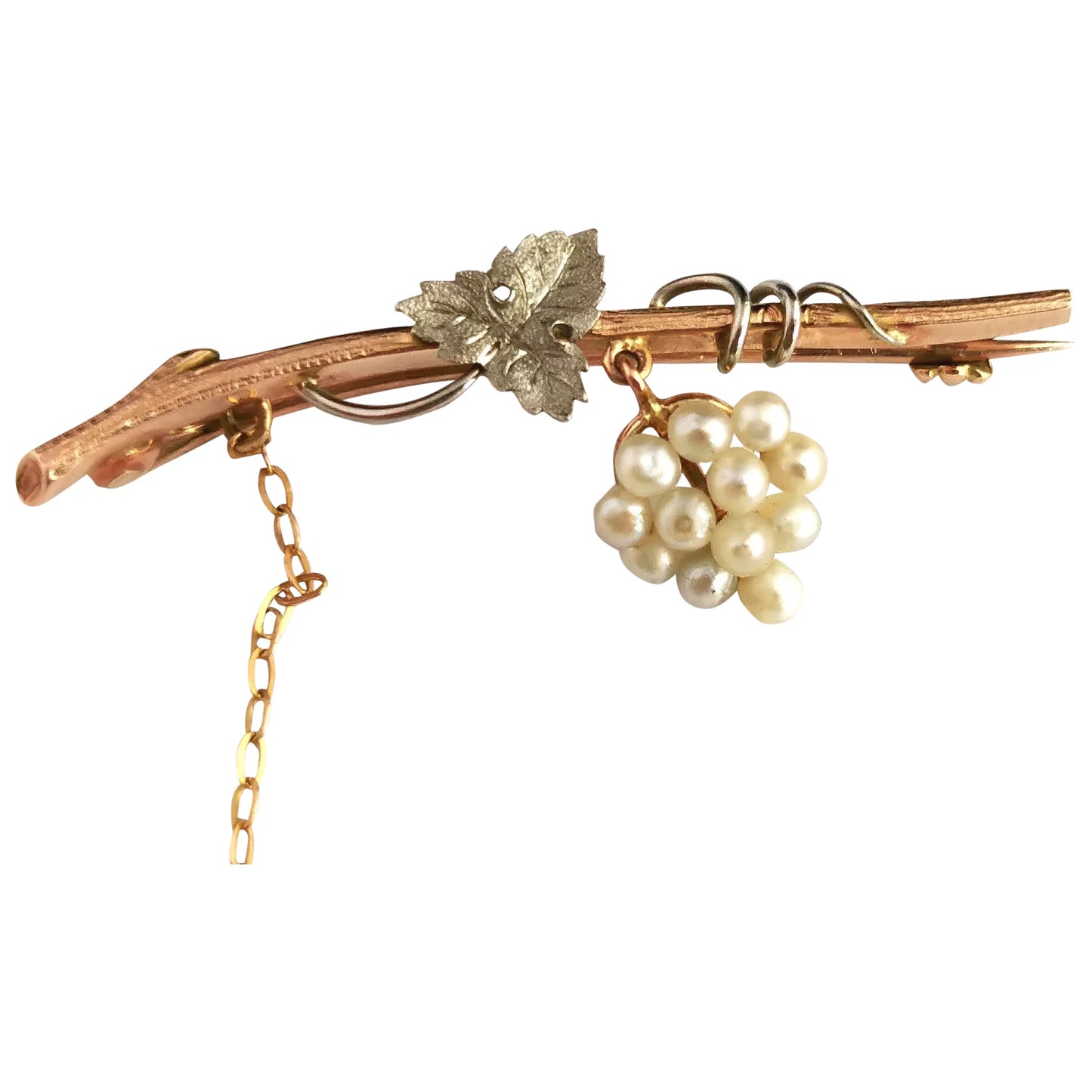 Antique pearl Grapes tremblant brooch, 15ct gold and silver