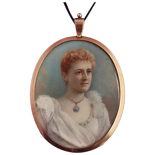Antique portrait miniature, mourning pendant, 9ct gold, cased