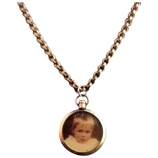 Antique rolled gold portrait locket, belcher chain necklace