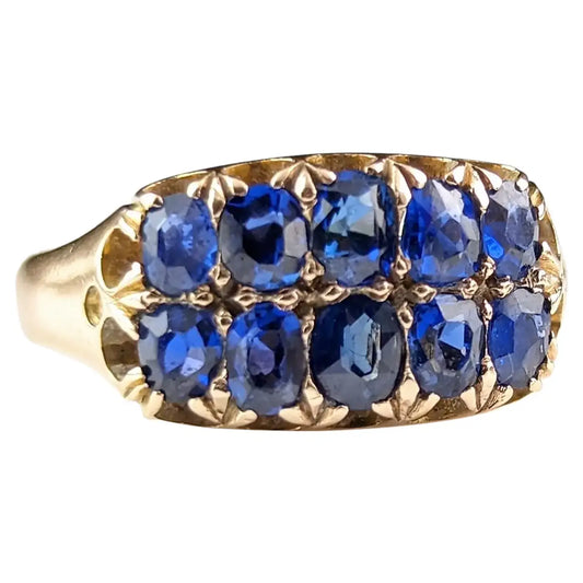 Antique Sapphire double row ring, 9ct gold, Victorian