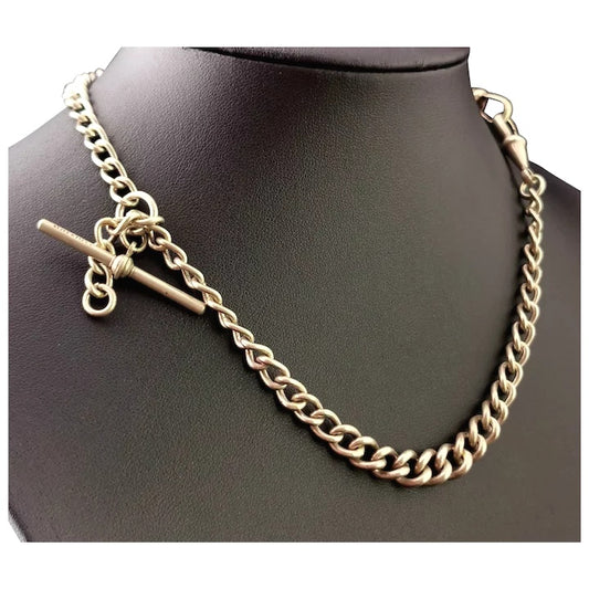 Antique double Albert chain, watch chain, silver plated