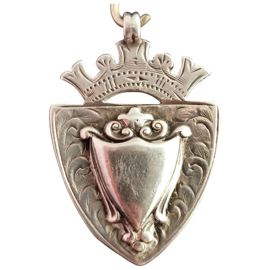 Antique silver shield fob, watch fob pendant