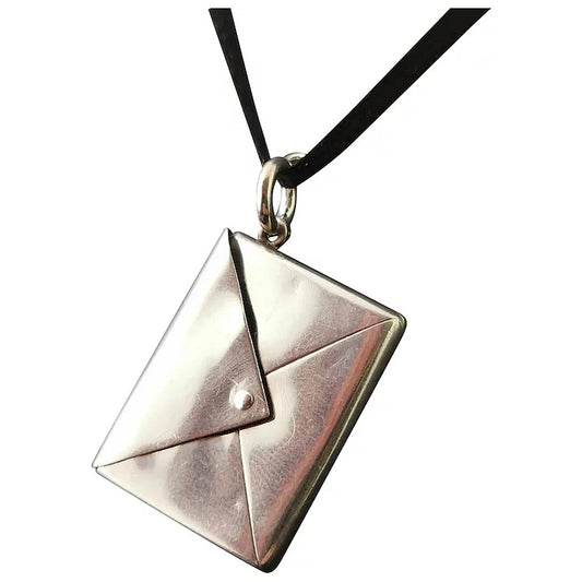 Antique silver stamp case pendant, envelope, Edwardian