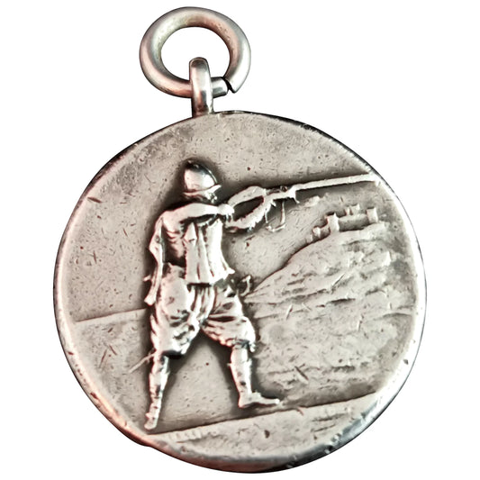 Antique sterling silver fob pendant, watch fob, Shooting