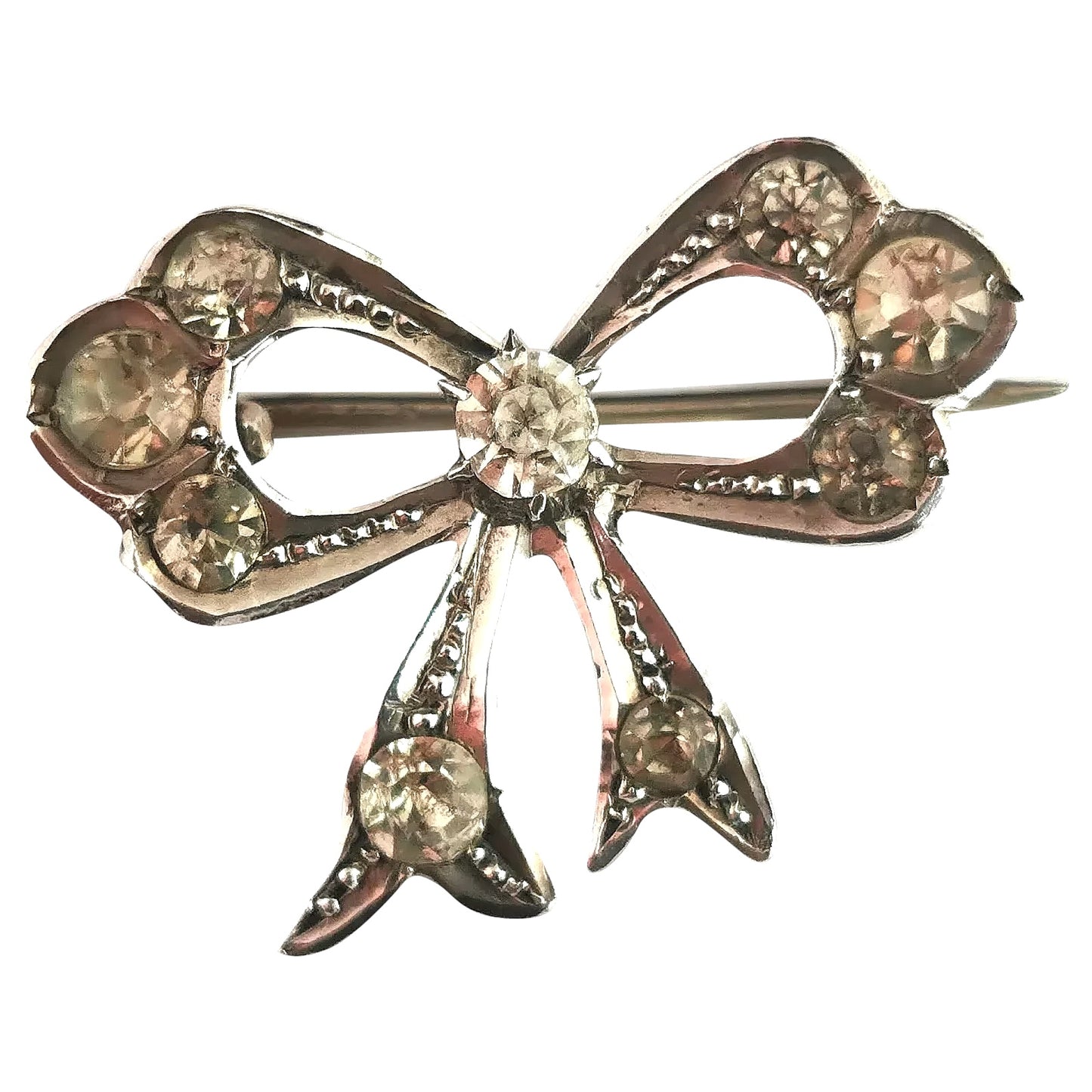Antique sterling silver and paste bow brooch, Edwardian
