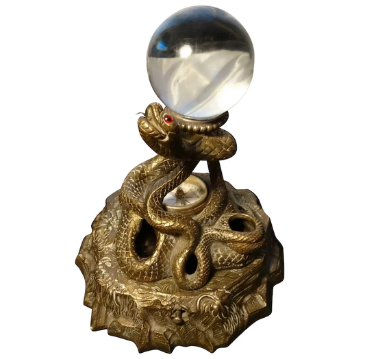 Antique bronze snake inkwell