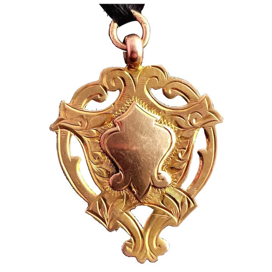 Art Deco 9ct gold shield fob, pendant, watch fob