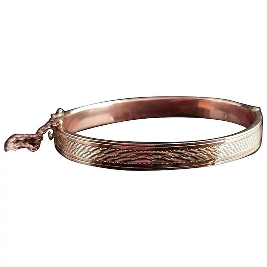 Art Deco 9ct Rose gold bangle, Engine turned