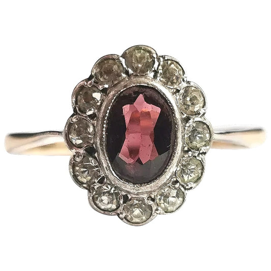 Reserved Art Deco paste cluster ring, 9ct gold and Silver