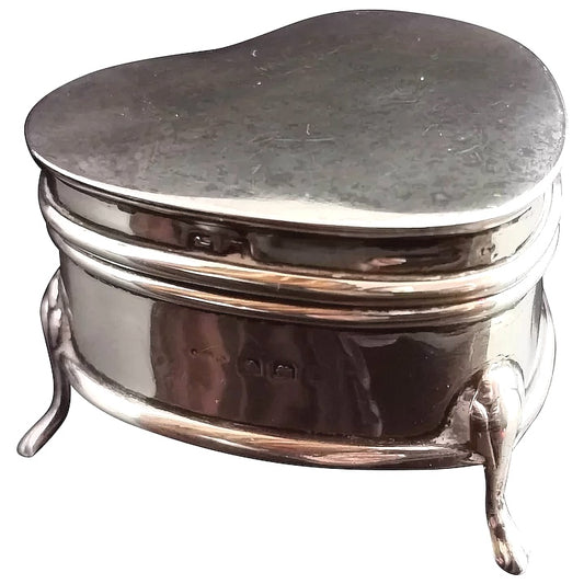 Art Deco sterling silver heart shaped jewellery box