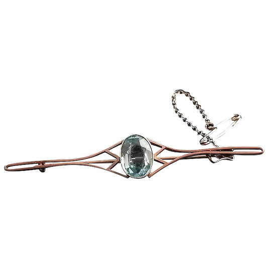 Antique Art Nouveau Blue Zircon brooch, 9ct Rose gold