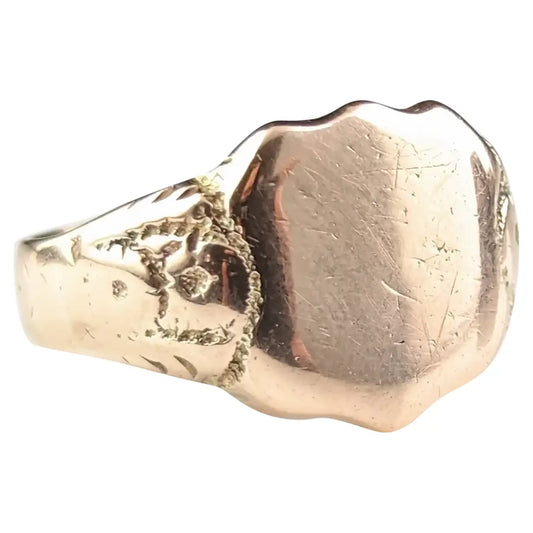 Chunky antique 9ct rose gold signet ring, Art Deco