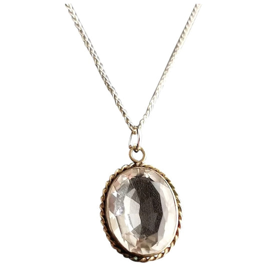 Victorian Rock crystal pendant, silver necklace