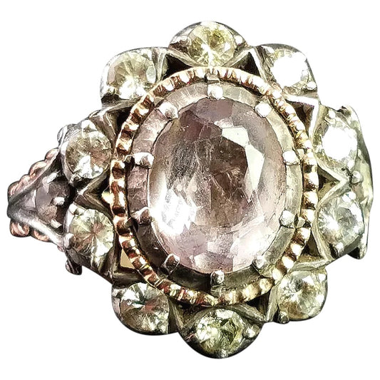 Georgian pink Topaz cluster ring, 18ct gold, foiled paste