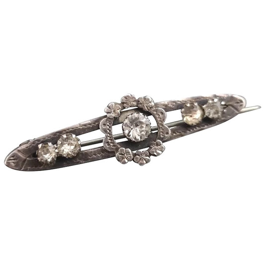 Victorian silver forget me not brooch, paste