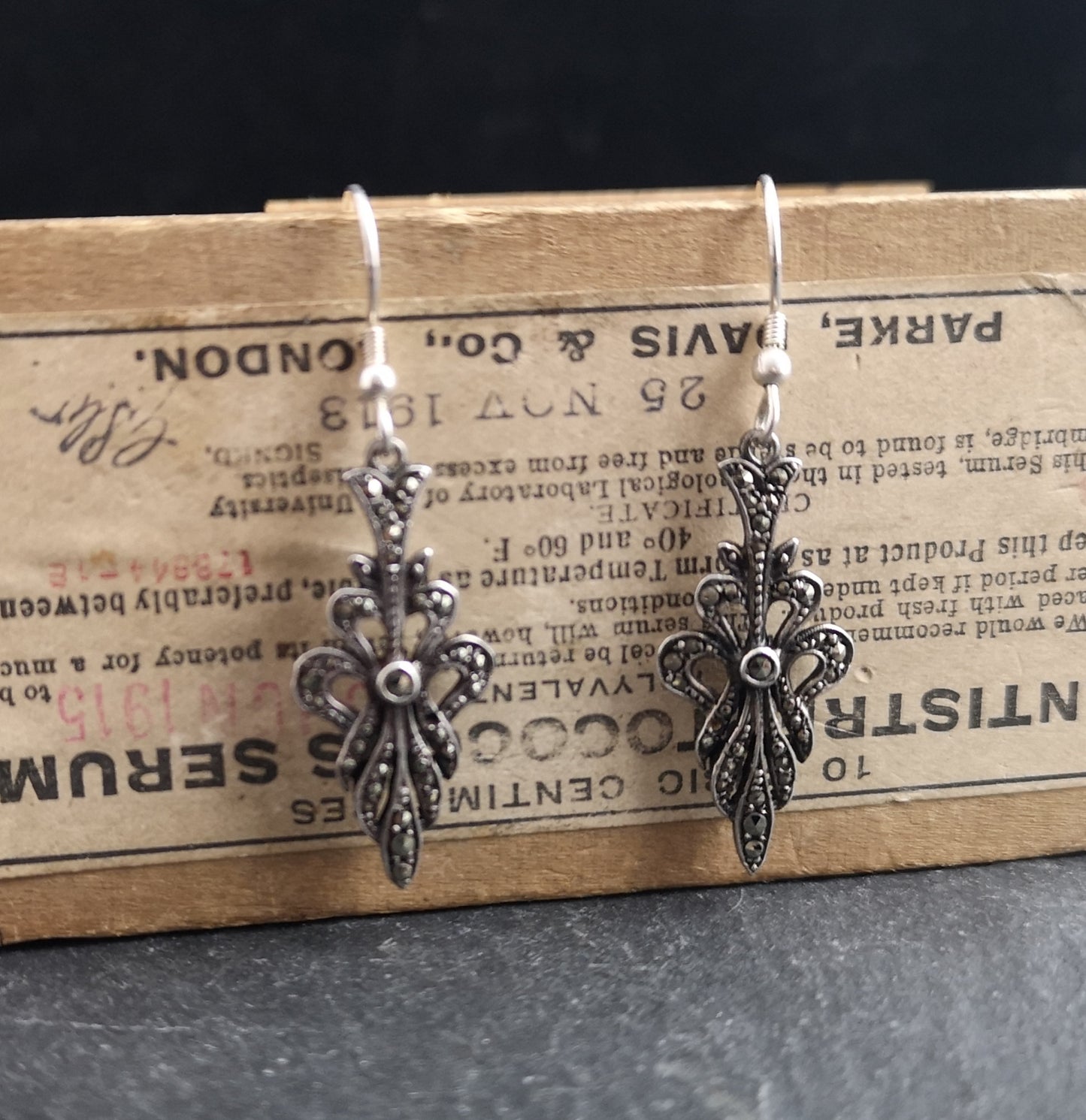Vintage silver drop earrings, Art Deco