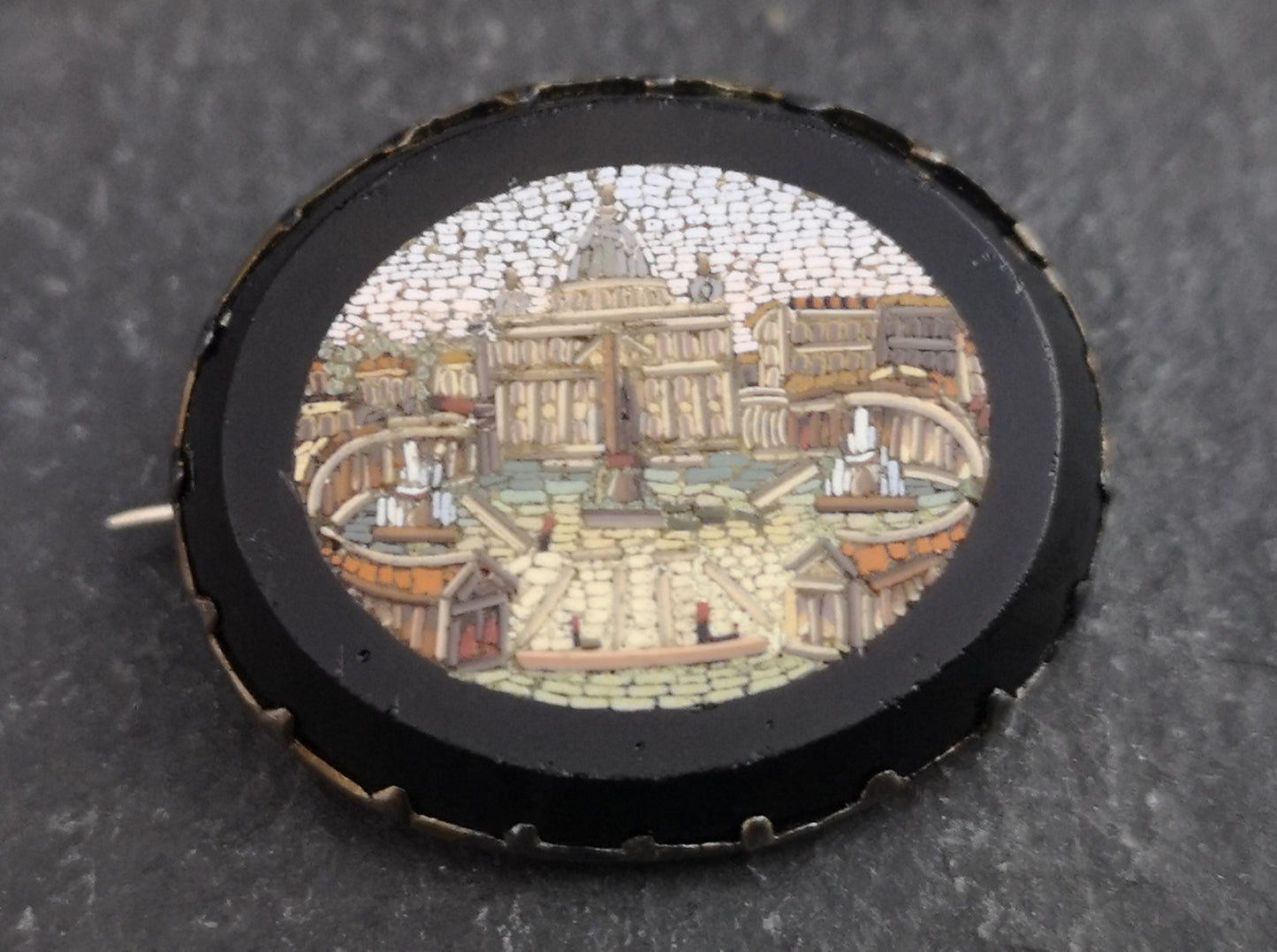 Antique micro mosaic brooch, grand tour, Vatican