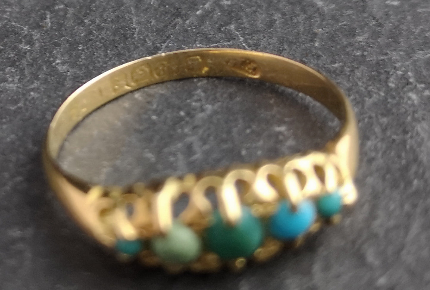Antique turquoise ring, 18ct gold, Edwardian, boxed