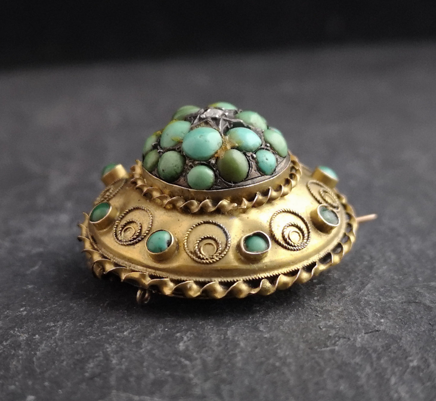 Antique turquoise and diamond locket brooch, Victorian 15ct