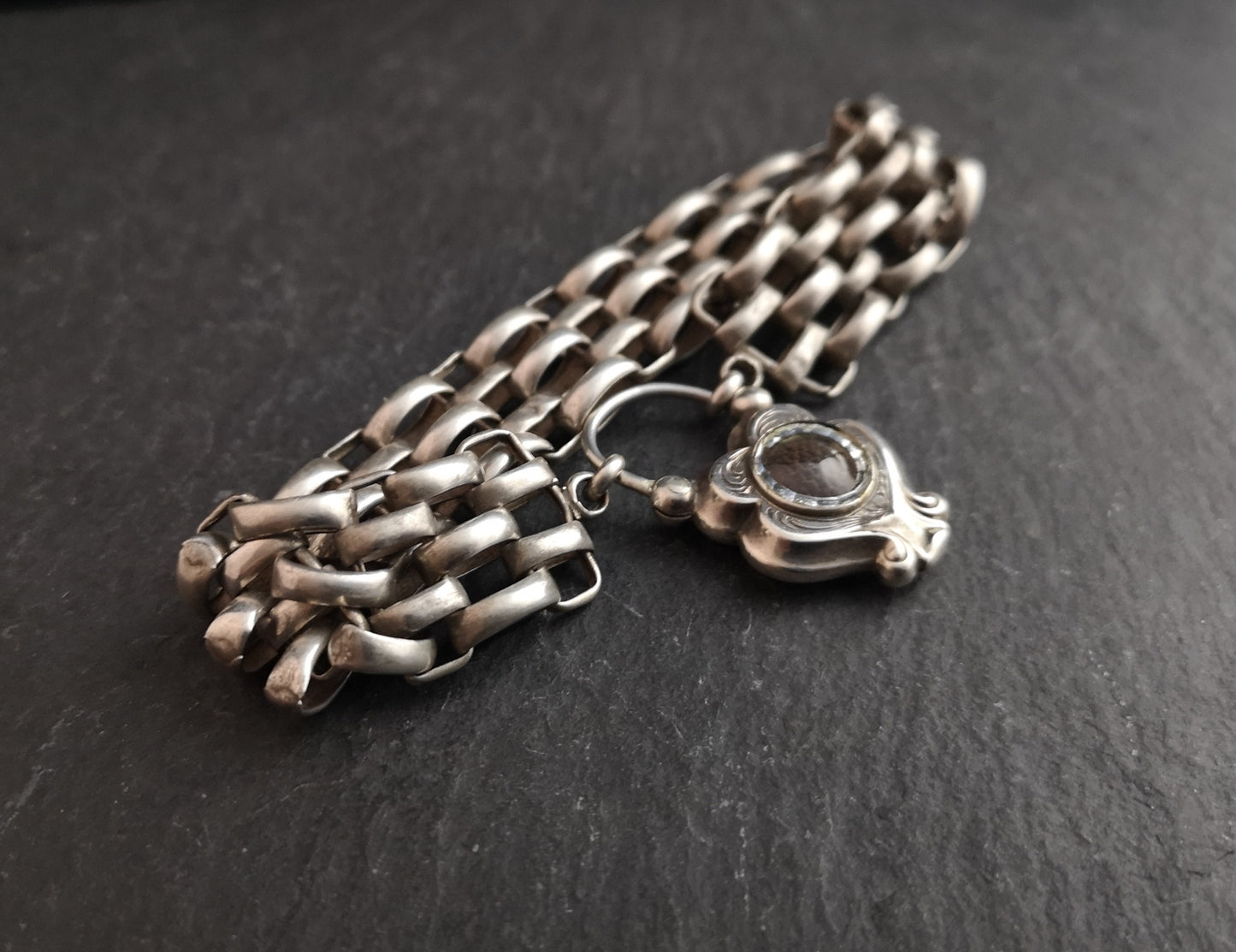 Antique silver mourning bracelet, padlock clasp