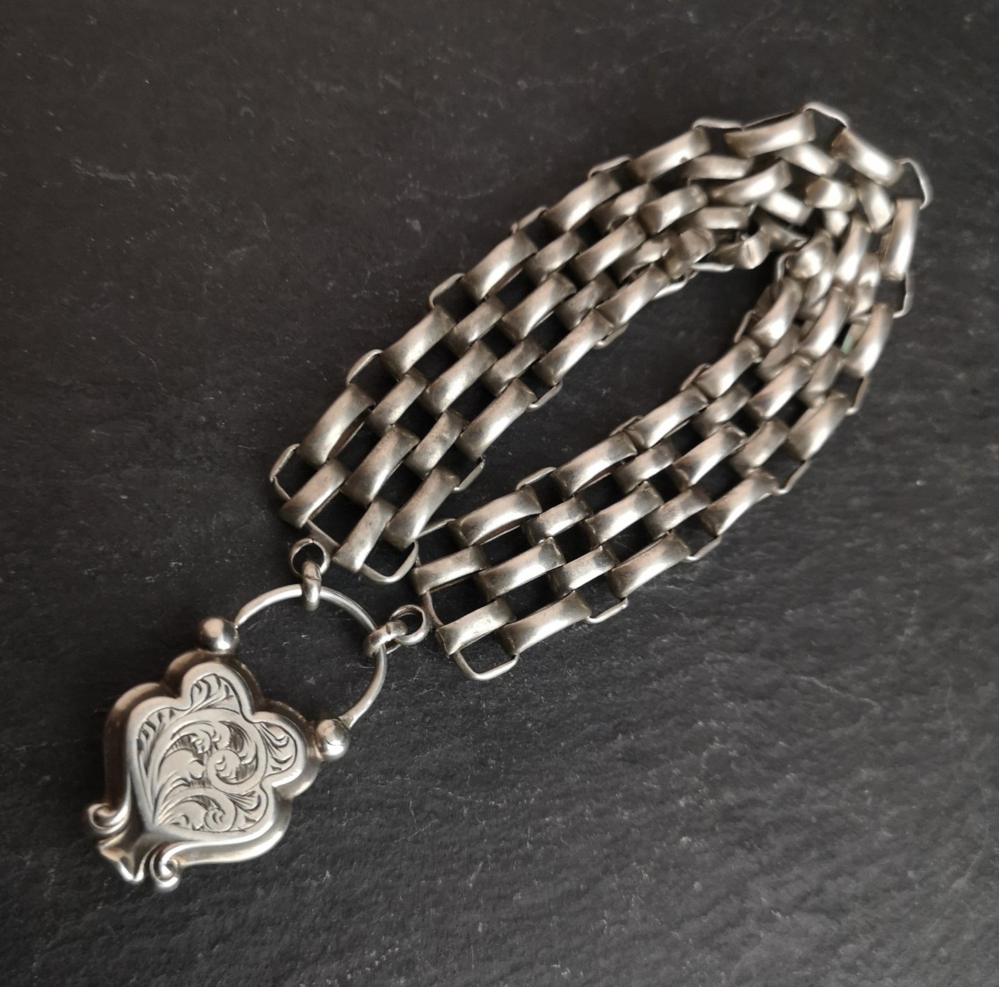 Antique silver mourning bracelet, padlock clasp