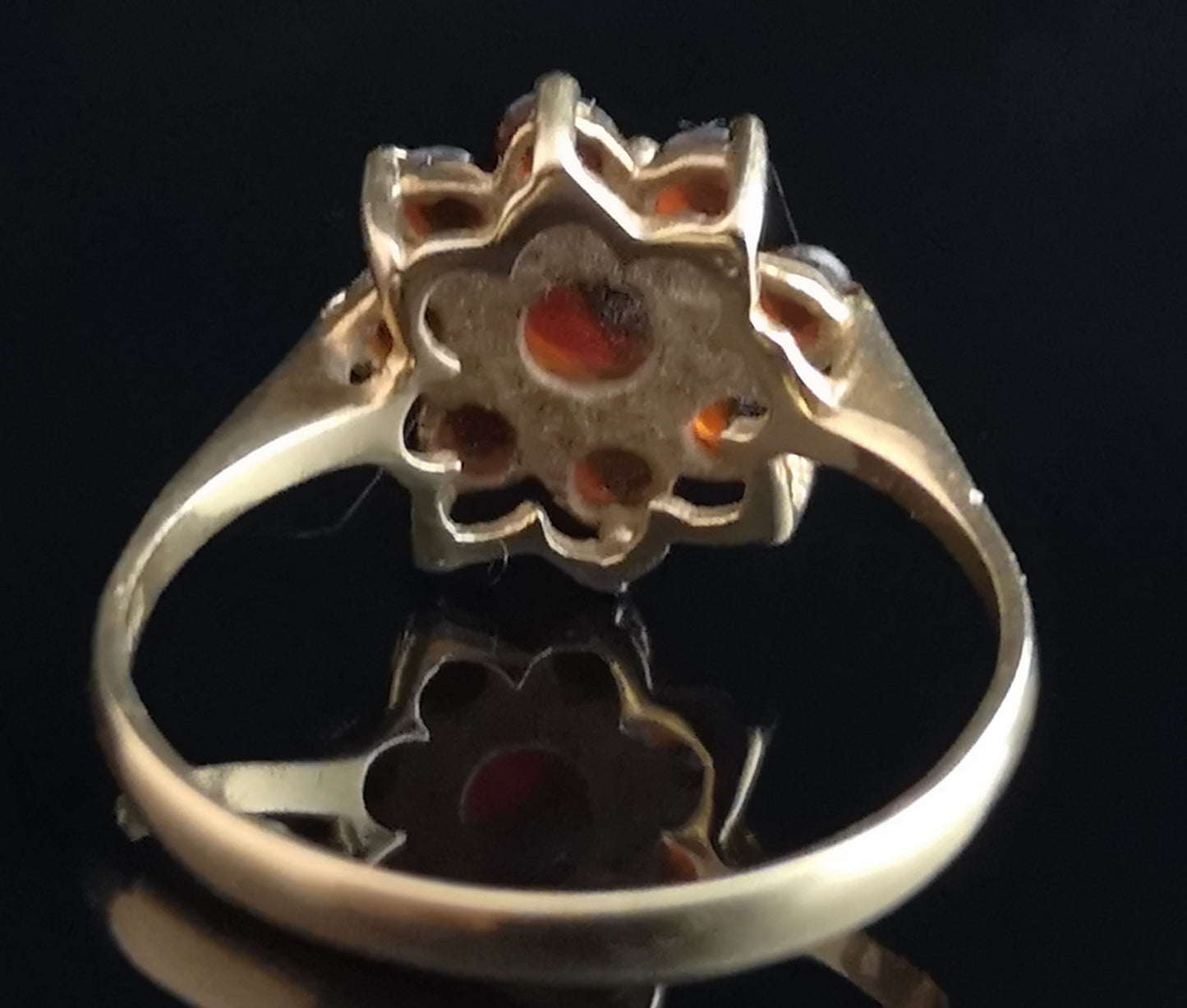 Vintage garnet flower ring, 9ct gold