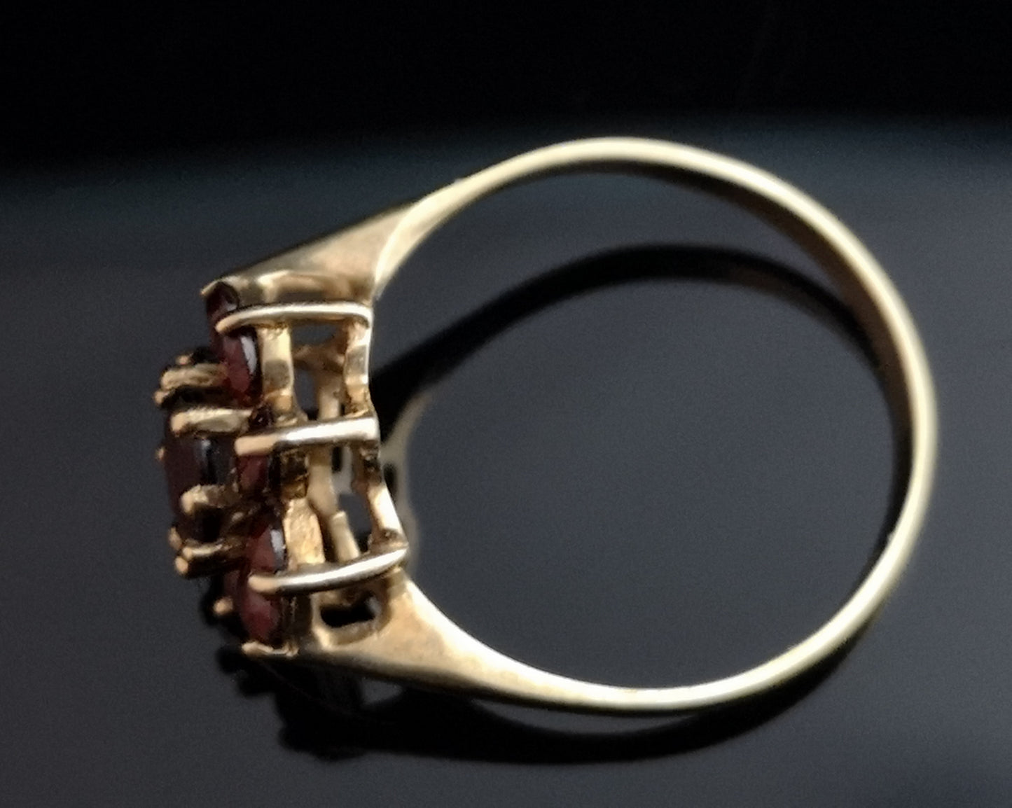 Vintage garnet flower ring, 9ct gold
