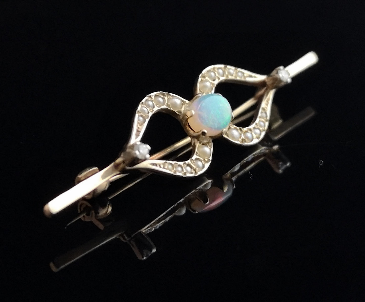 Vintage gold Opal, diamond and pearl brooch