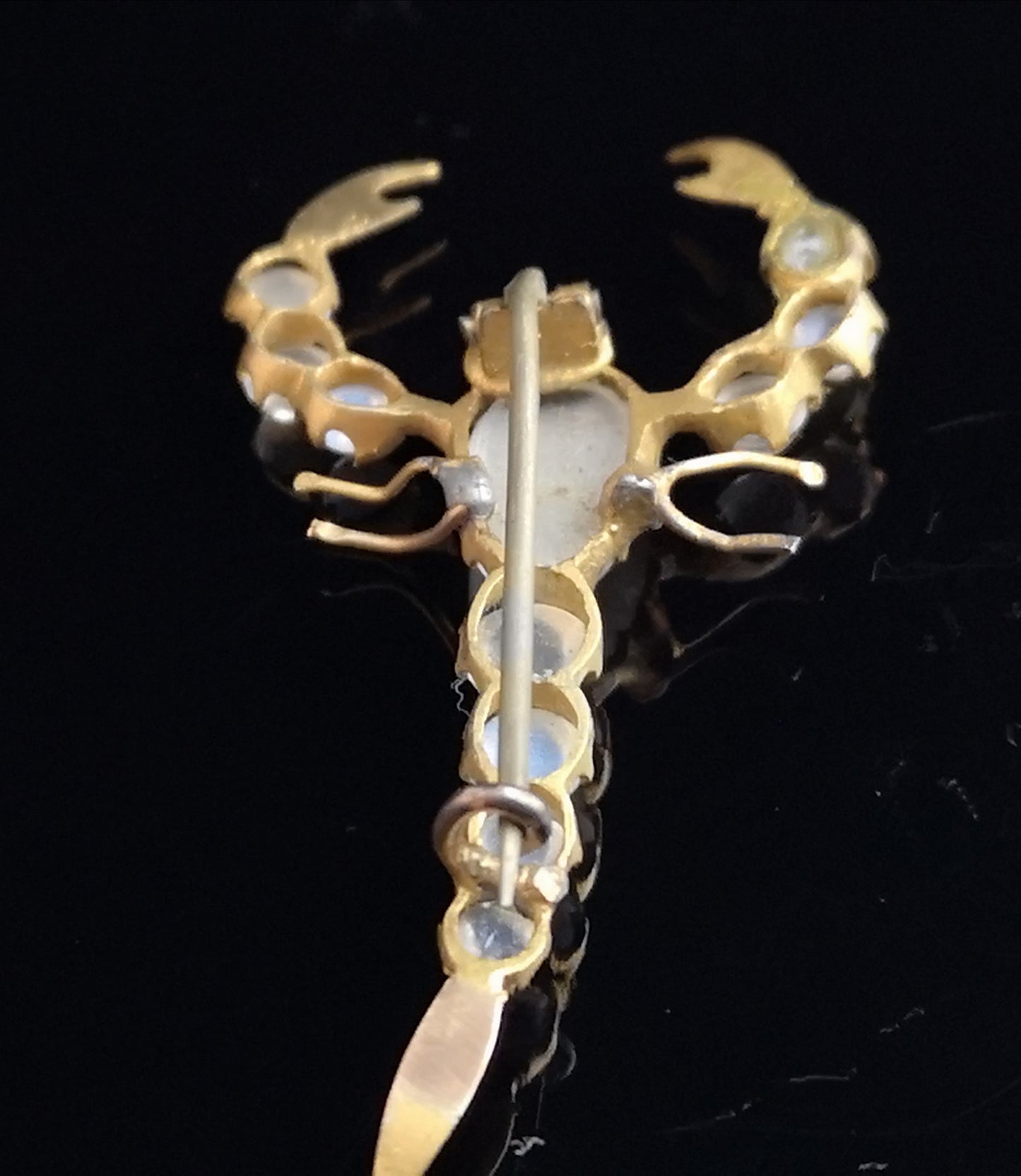 Antique moonstone scorpion brooch, Victorian 22ct gold