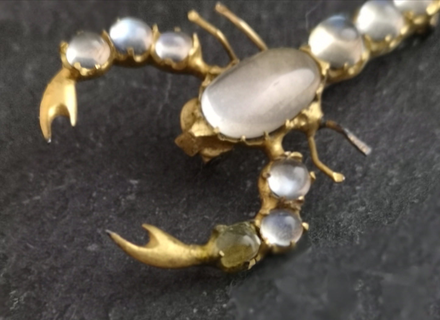 Antique moonstone scorpion brooch, Victorian 22ct gold