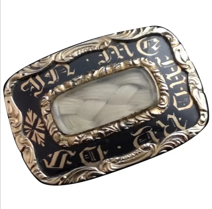 Victorian gold mourning brooch, 15ct, enamel