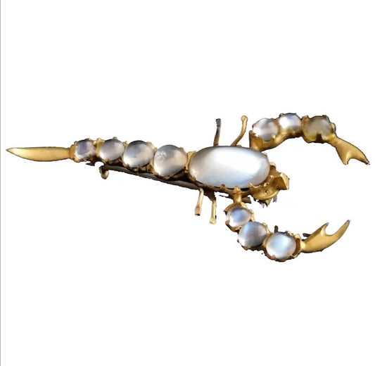 Antique moonstone scorpion brooch, Victorian 22ct gold