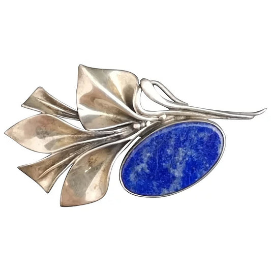 Antique Art Nouveau silver and Lapis lazuli brooch