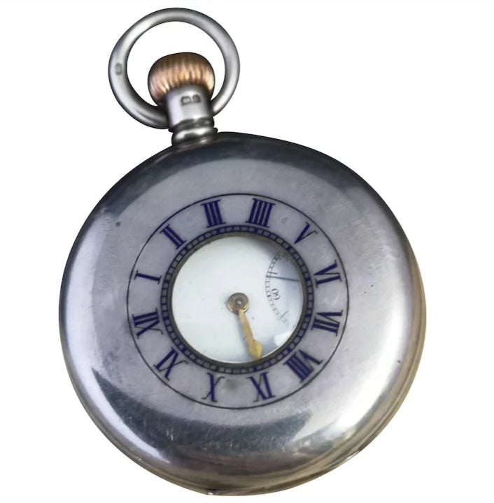 Antique sterling silver half hunter pocket watch, Moeris