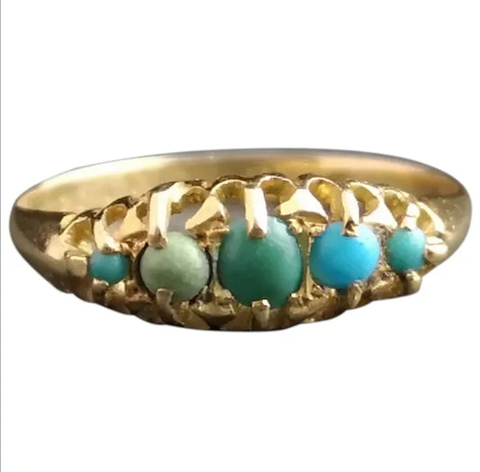 Antique turquoise ring, 18ct gold, Edwardian, boxed