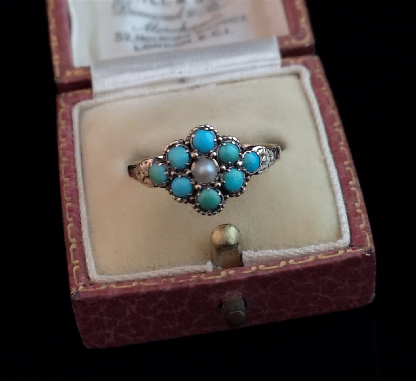 Antique turquoise and pearl ring, 15ct gold