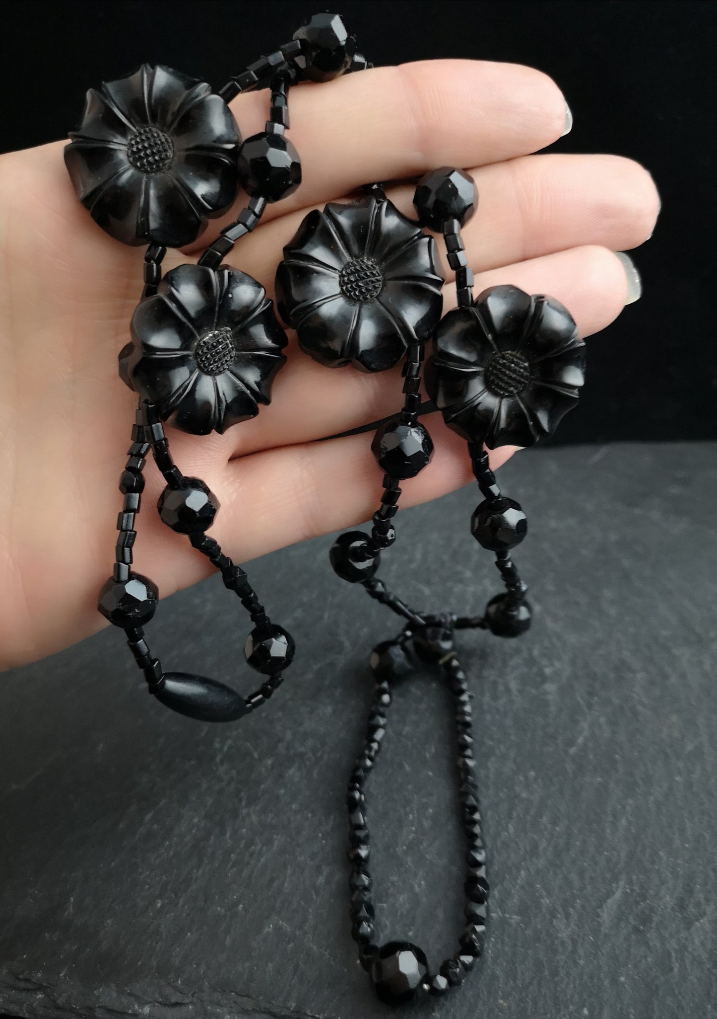 Victorian whitby jet mourning necklace