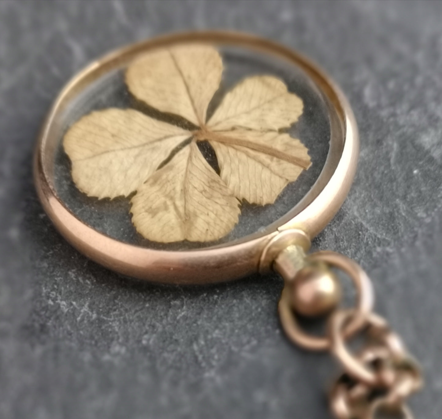 Antique gold shamrock pendant, necklace