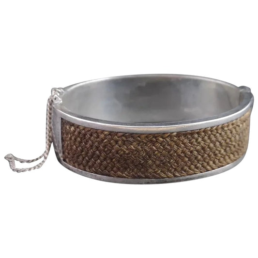 Antique silver Victorian mourning bracelet, hairwork