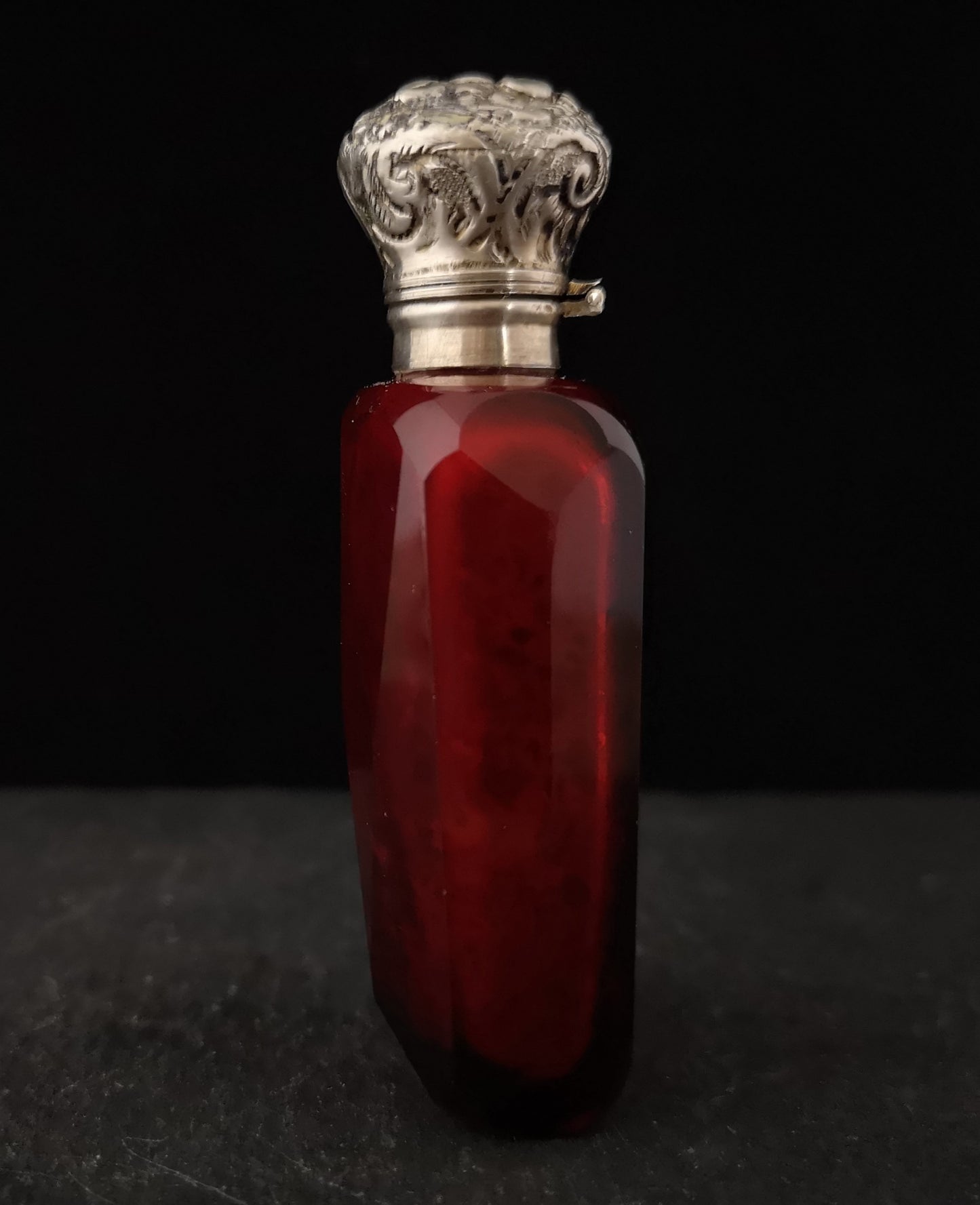 Antique Victorian cranberry glass scent bottle