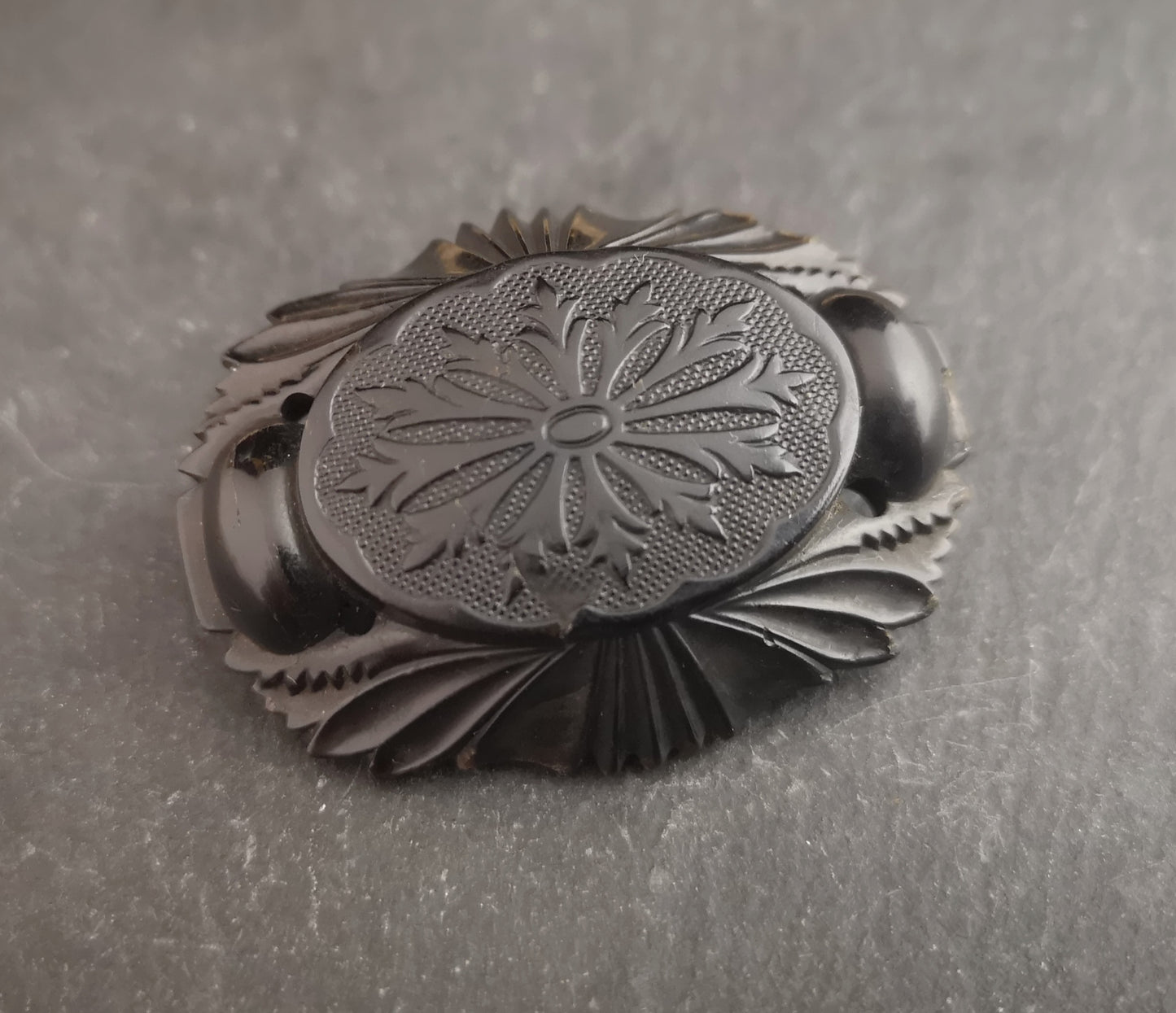 Antique Victorian whitby jet brooch