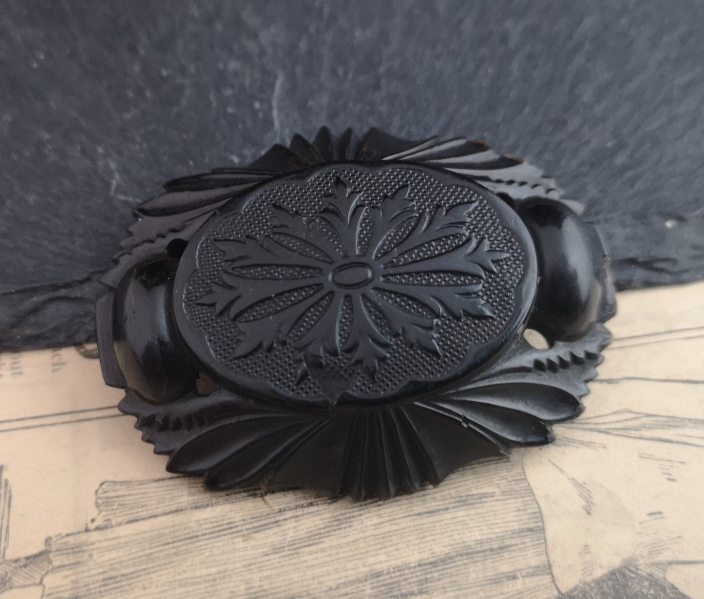 Antique Victorian whitby jet brooch