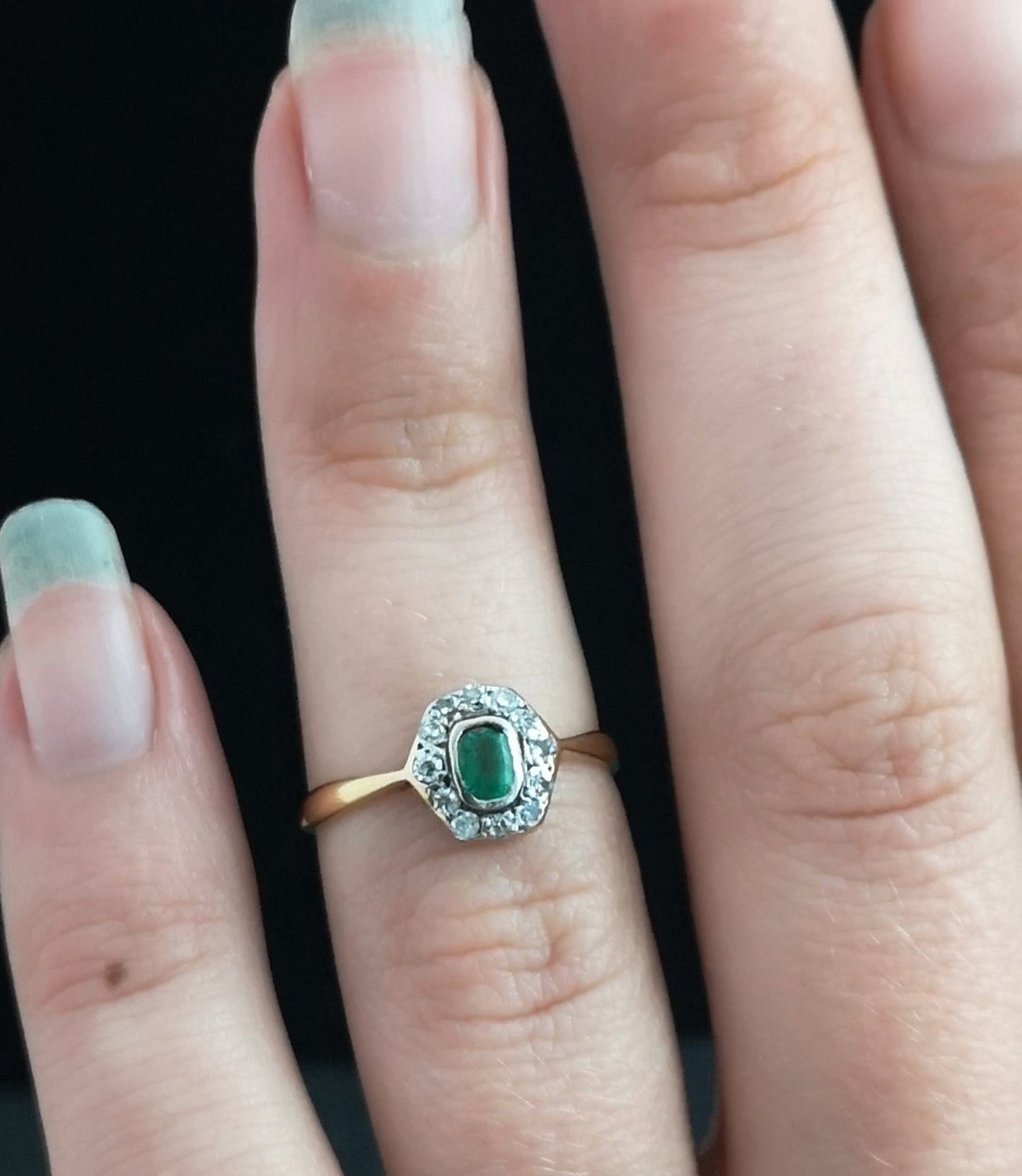 Vintage Art Deco diamond and emerald cluster ring