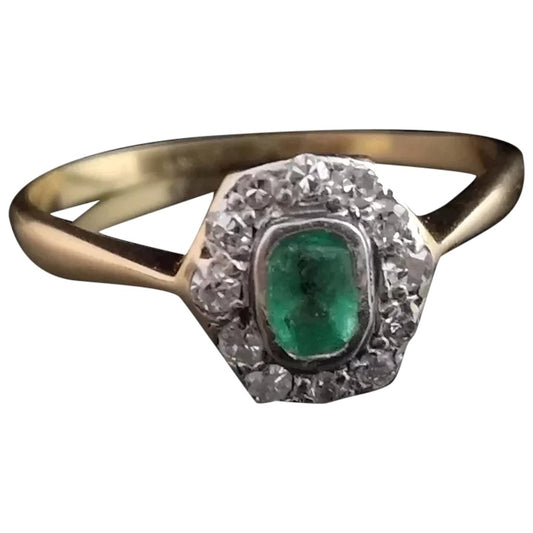 Vintage Art Deco diamond and emerald cluster ring