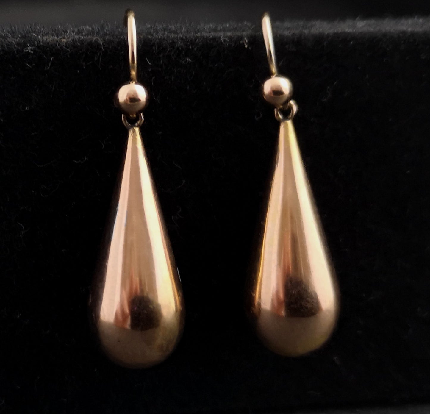 Antique Victorian 9ct gold drop earrings, rose gold