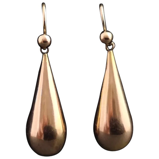 Antique Victorian 9ct gold drop earrings, rose gold
